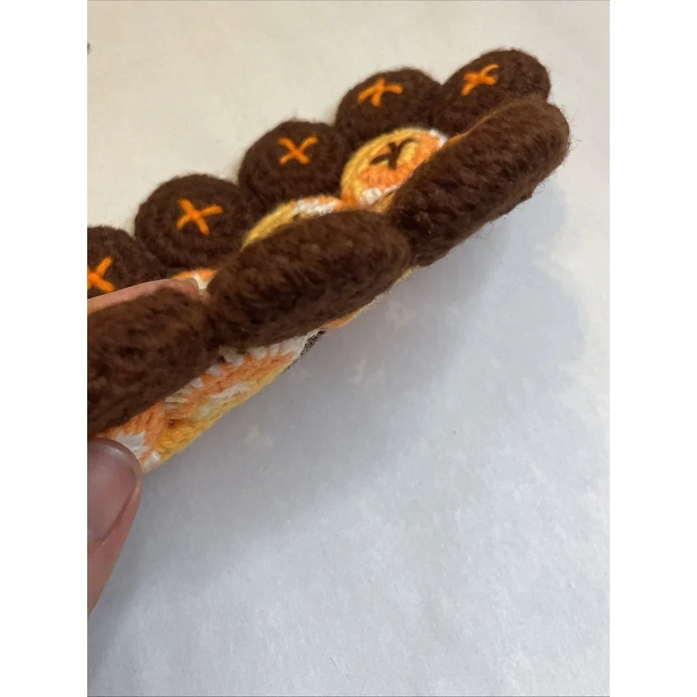 Vintage Crochet Hot Pad Trivet | Orange Brown Circles‎ with Xs | Cottage Grandma